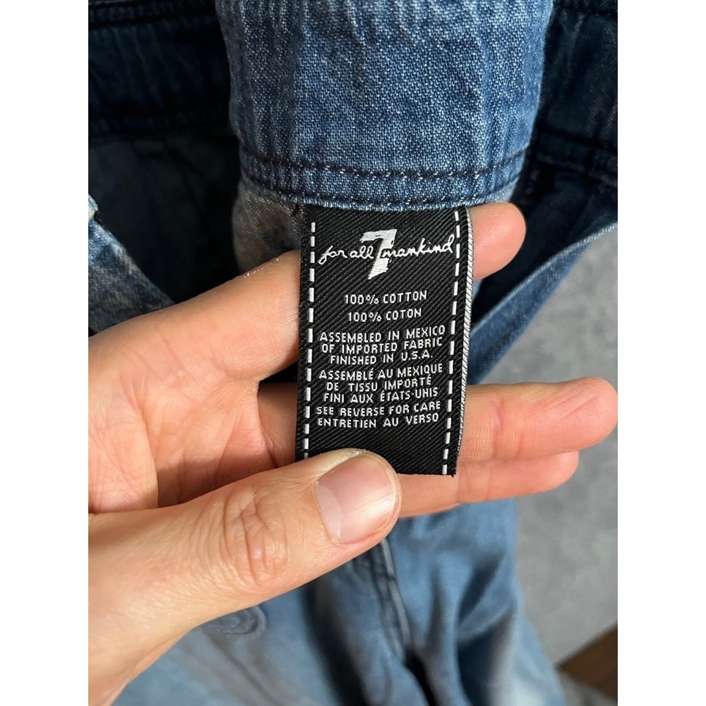 Vintage 7 For All Mankind Denim Jumpsuit Cropped Wide Leg Belted Short Sleeve S - Picture 5 of 16